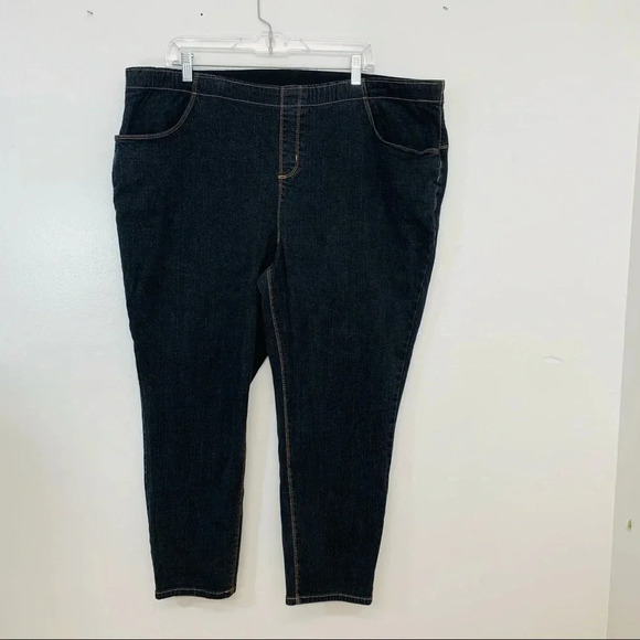Denim & Co Womans Pull On Jeans Size 24WP  Black Straight Tapered Pockets Stretc - Picture 1 of 11